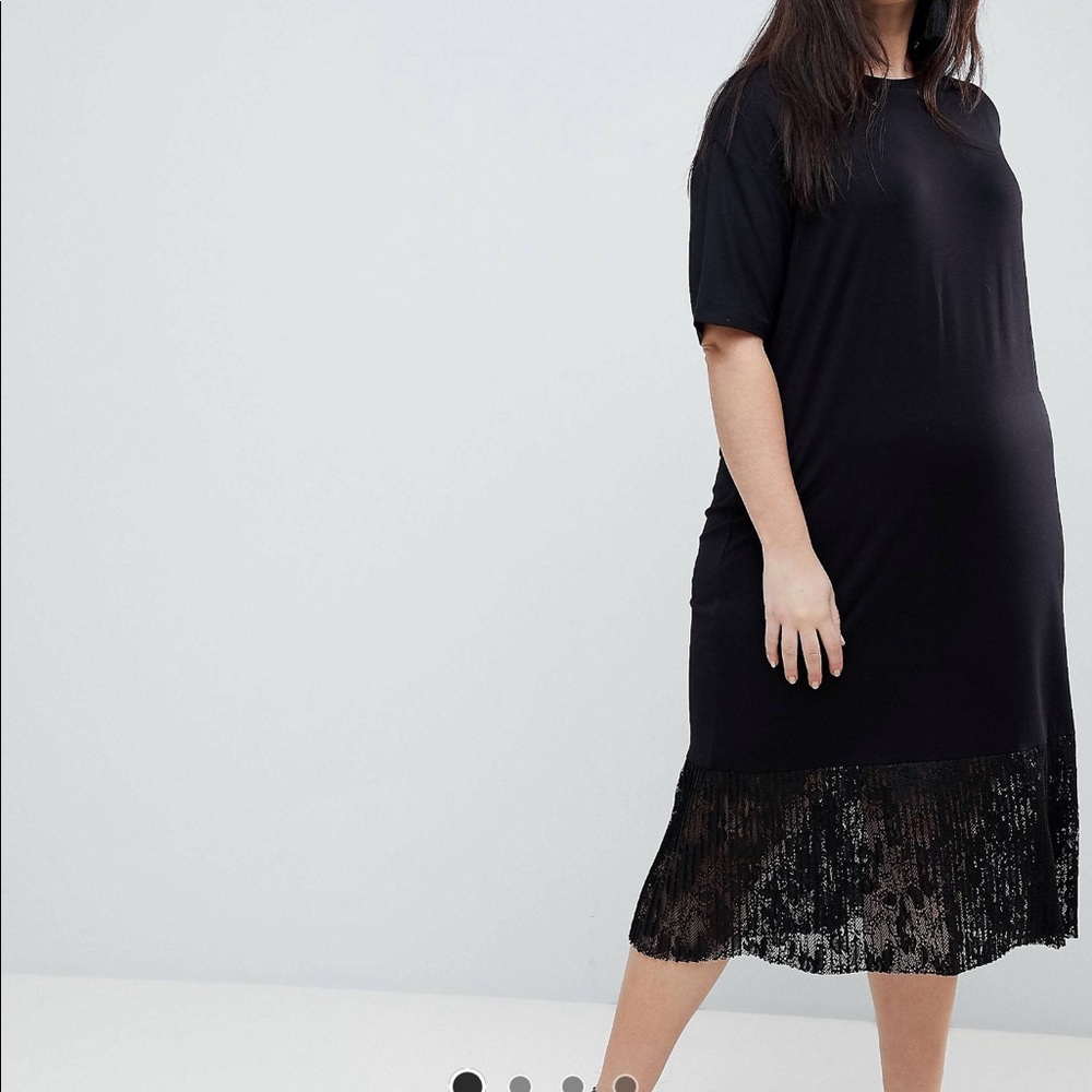 ASOS Curve T-Shirt Midi Dress with Lace Bottom
